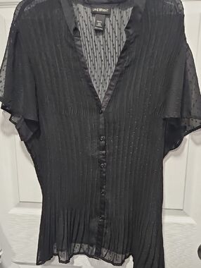 Lane Bryant Black Semi-Sheer Pleated Button-Front Blouse